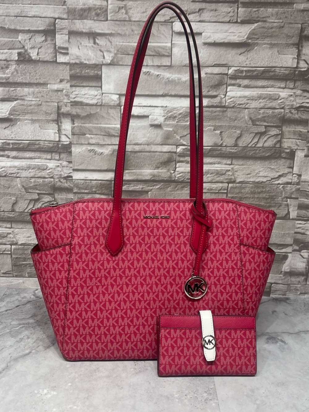 Michael Kors Marilyn Tote & Matching Wallet MK Logo Dark Raspberry - Picture 16 of 16
